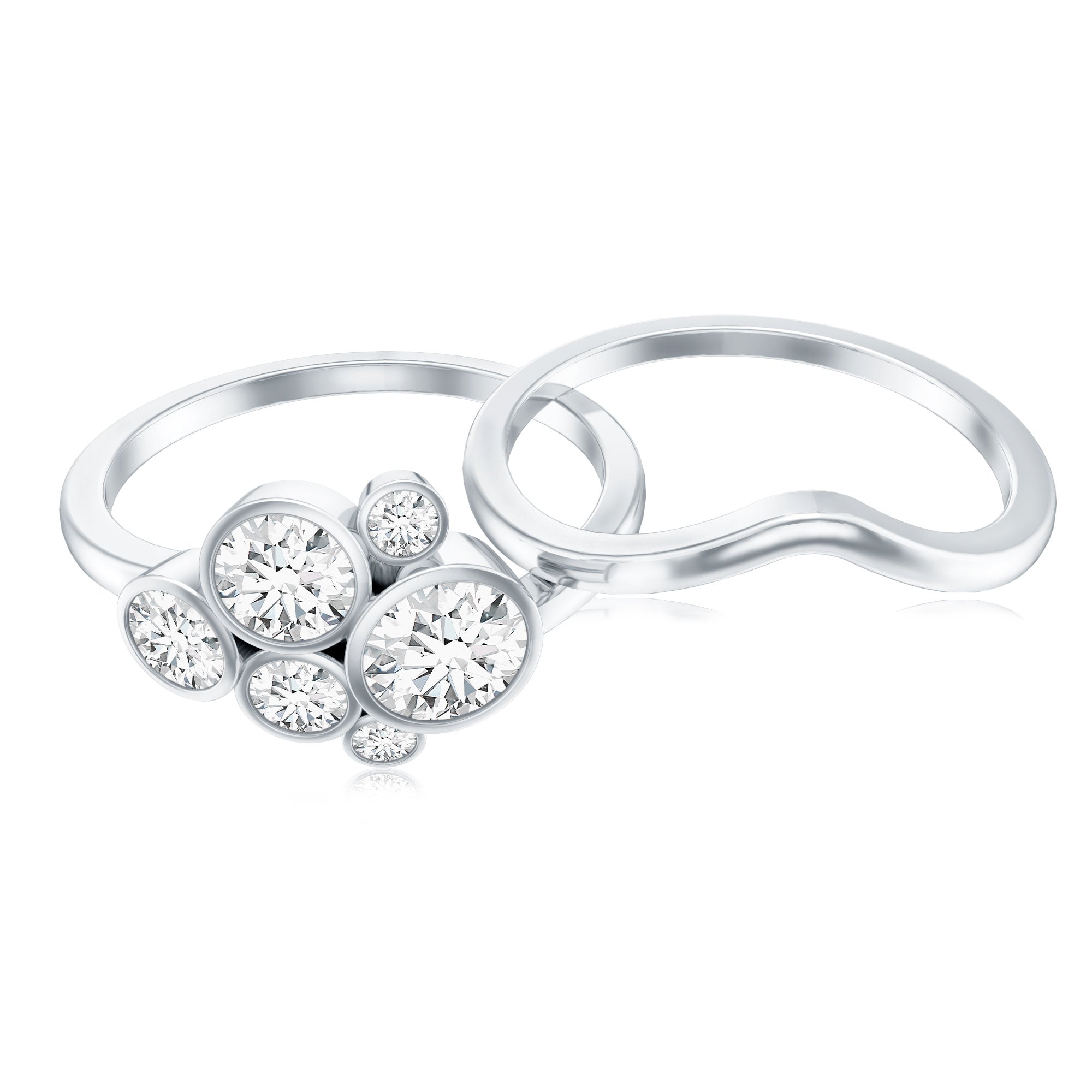 Round Moissanite Cluster Bridal Ring Set for Women