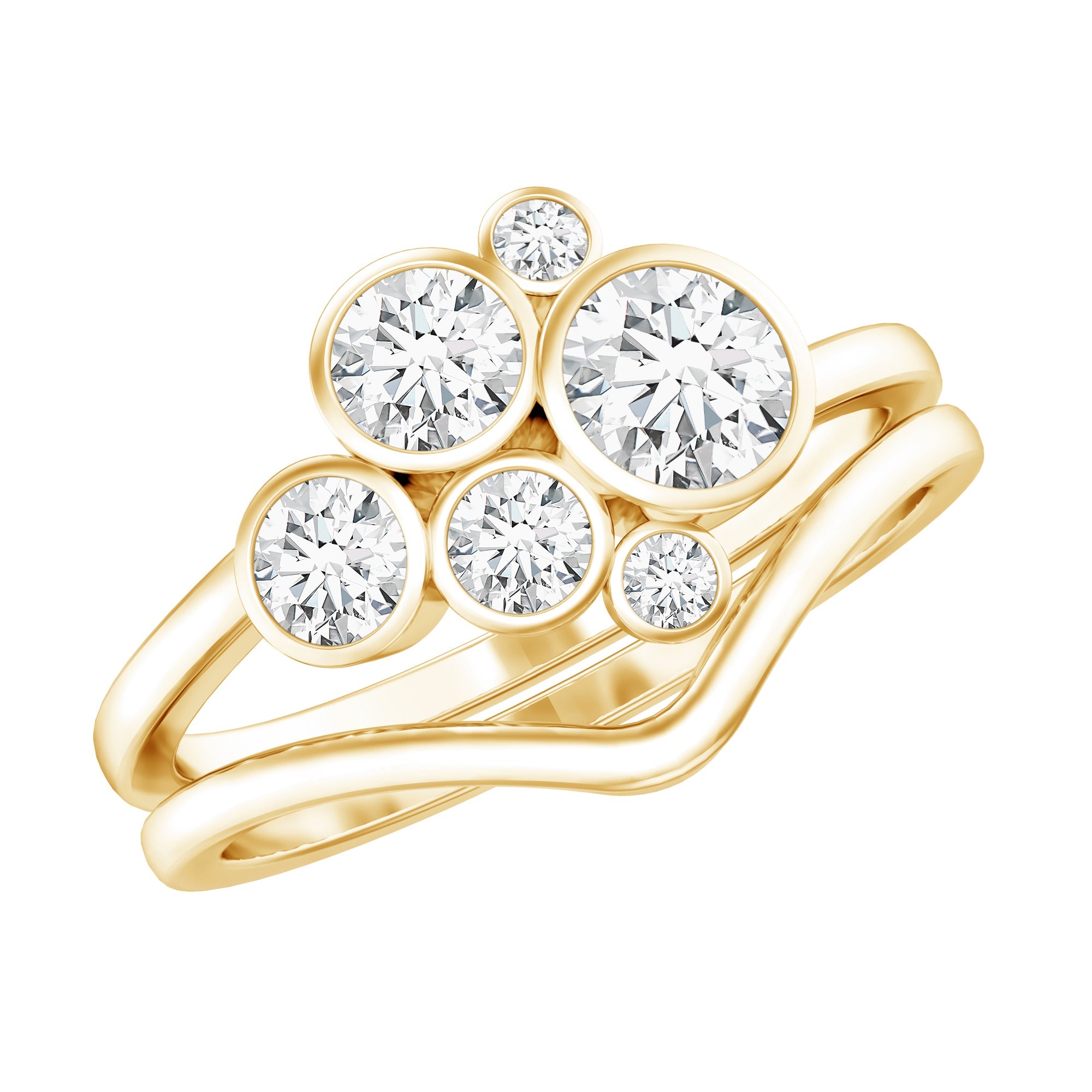 Round Moissanite Cluster Bridal Ring Set for Women | Rings | Wiccan Center