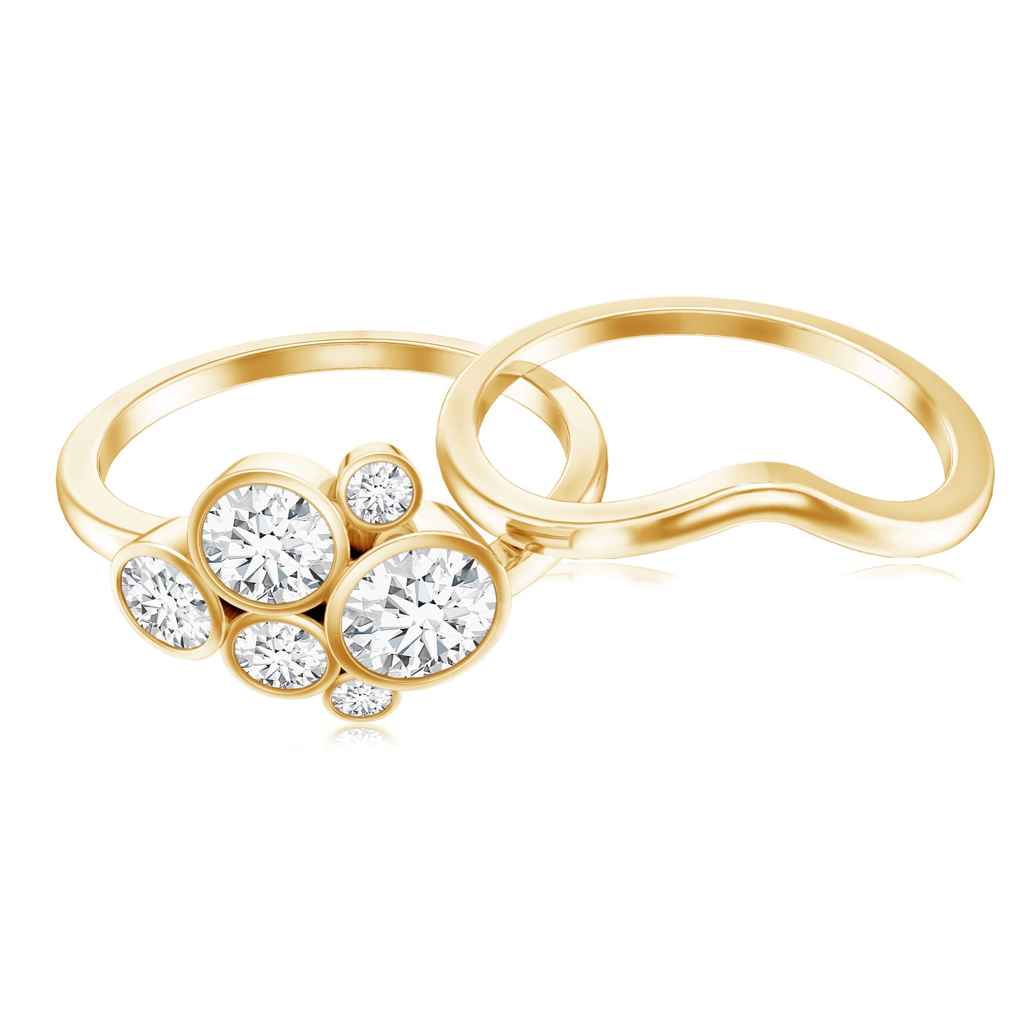 Round Moissanite Cluster Bridal Ring Set for Women