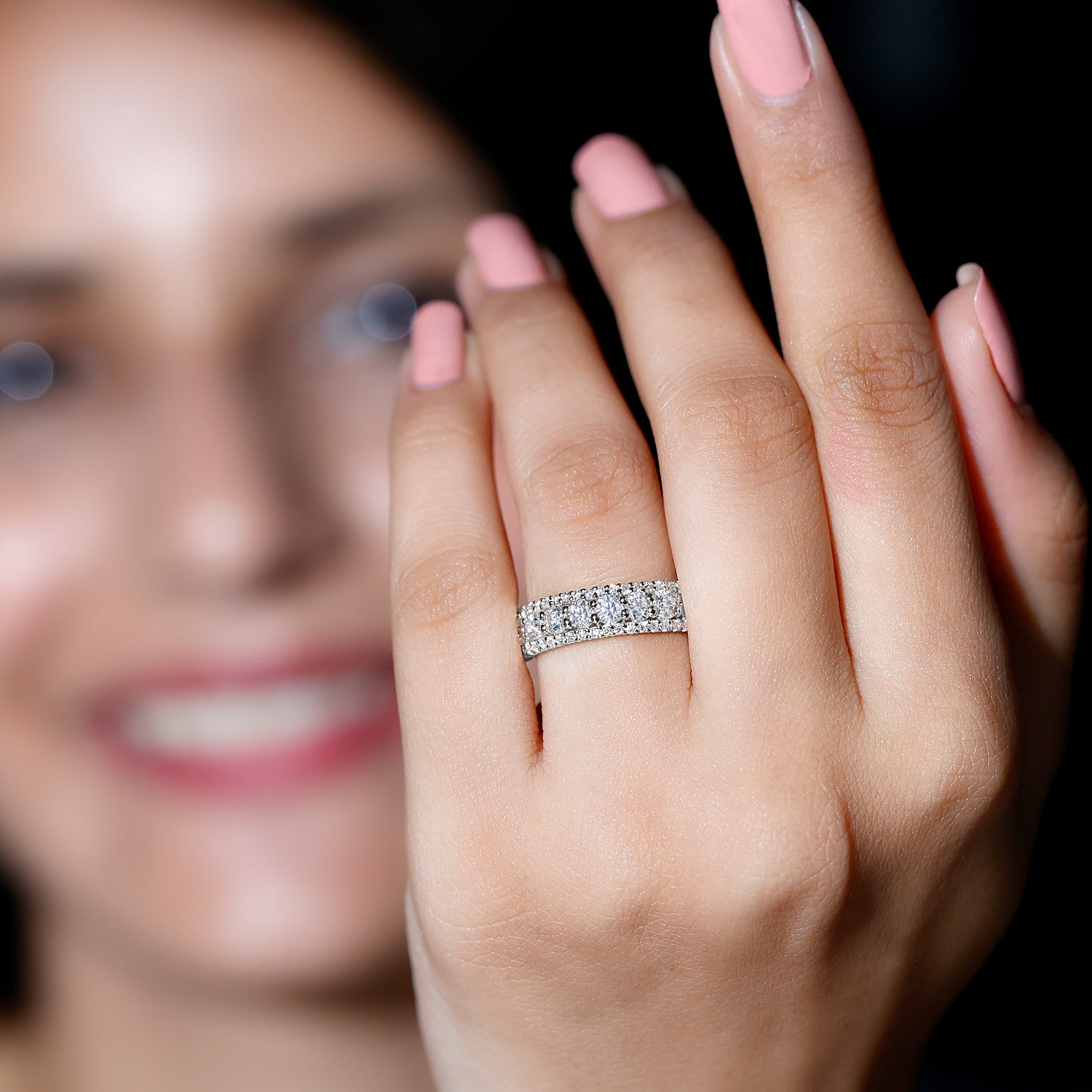 Round Shape Moissanite Half Eternity Wedding Band