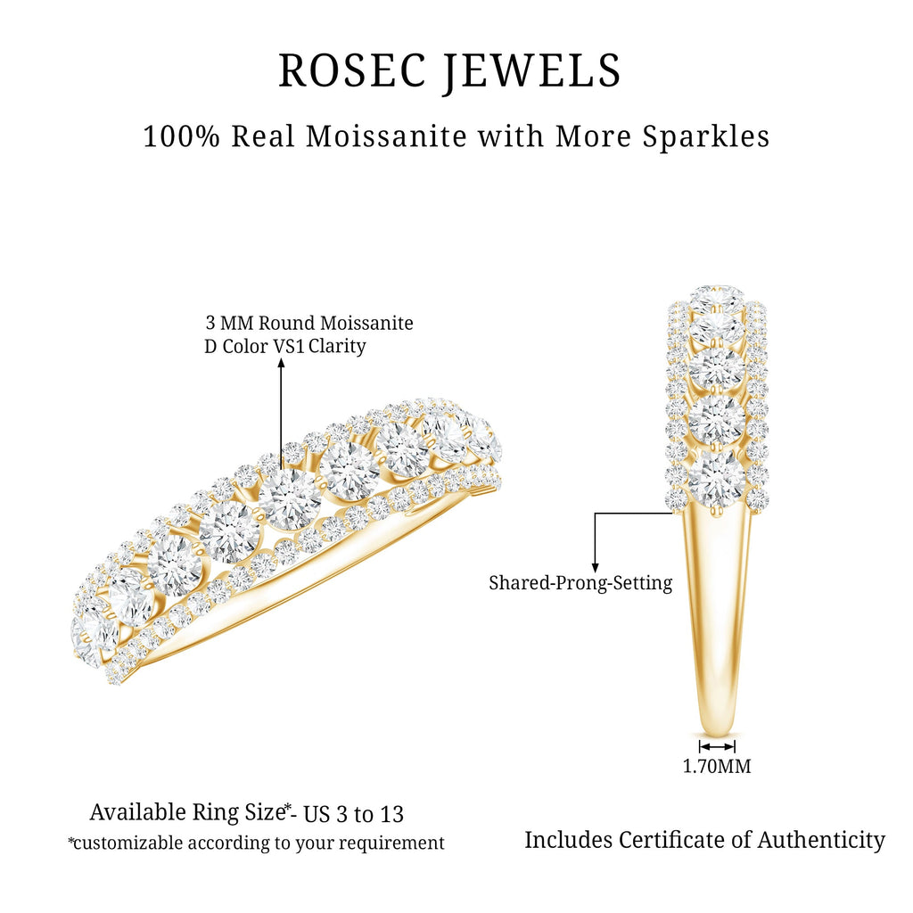 Round Shape Moissanite Half Eternity Wedding Band