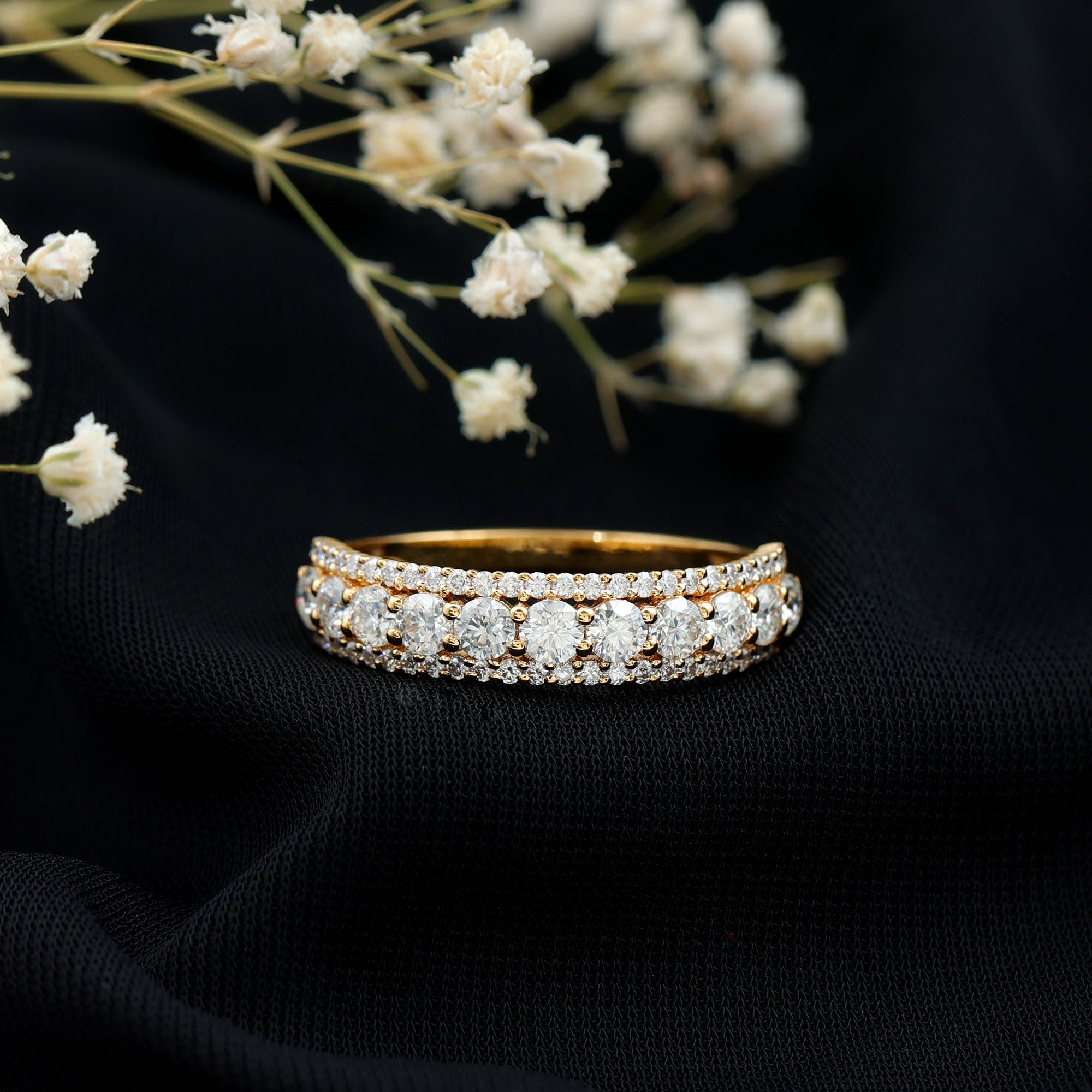 Round Shape Moissanite Half Eternity Wedding Band