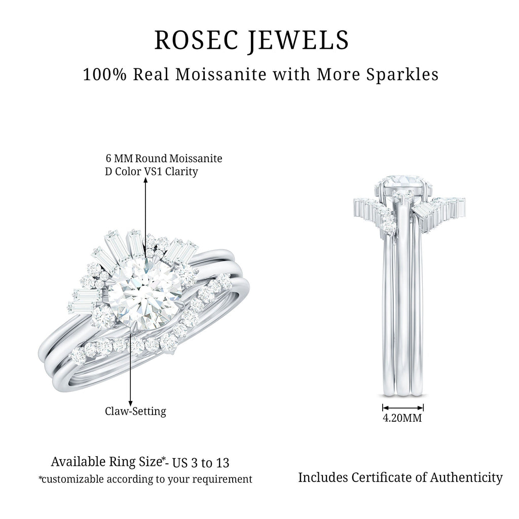 0.9 Carat Vintage Inspired Moissanite 3 Piece Wedding Ring Sets