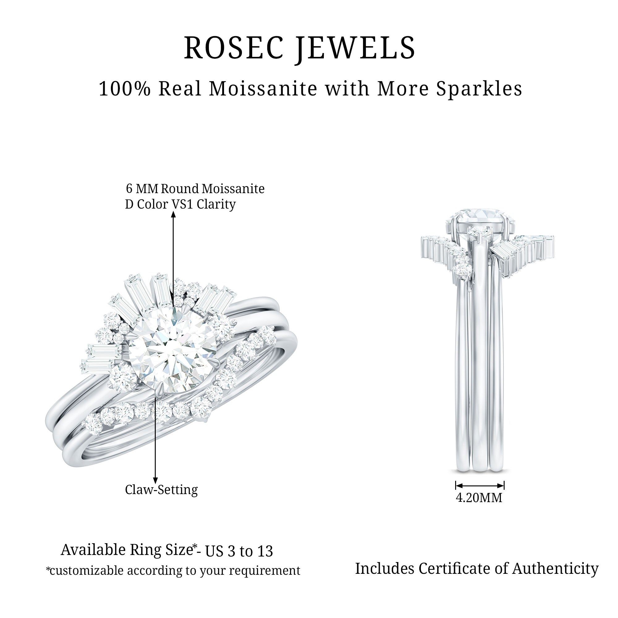 0.9 Carat Vintage Inspired Moissanite 3 Piece Wedding Ring Sets