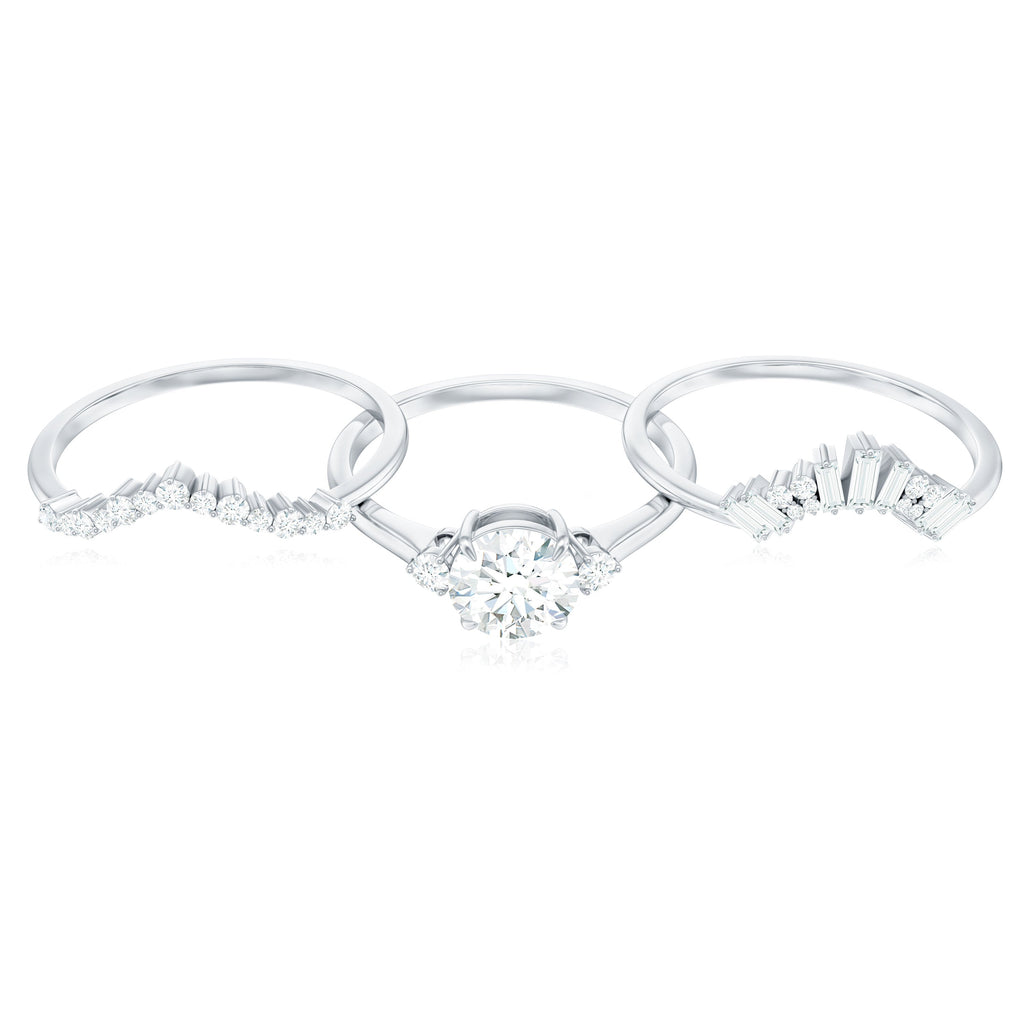 0.9 Carat Vintage Inspired Moissanite 3 Piece Wedding Ring Sets