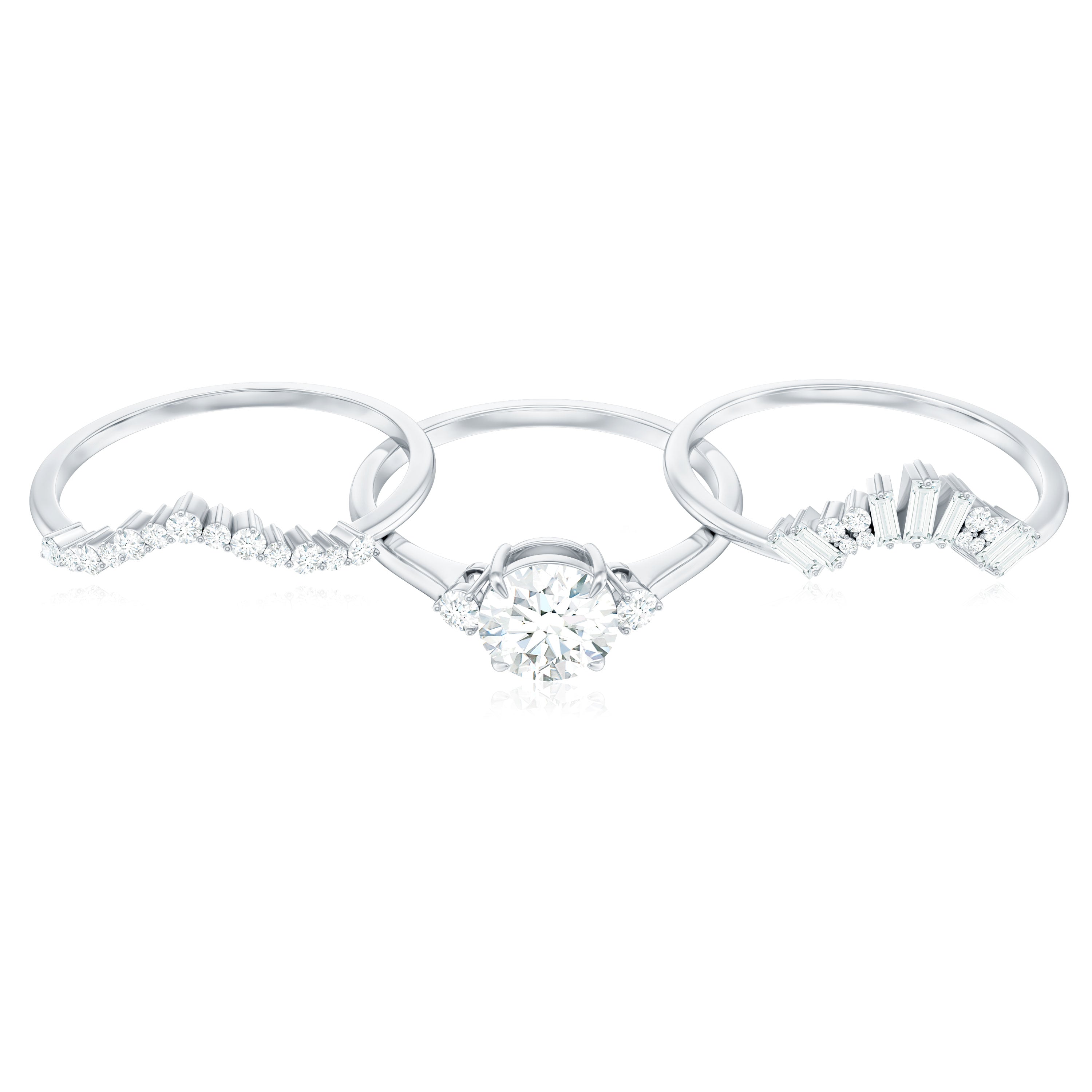 0.9 Carat Vintage Inspired Moissanite 3 Piece Wedding Ring Sets