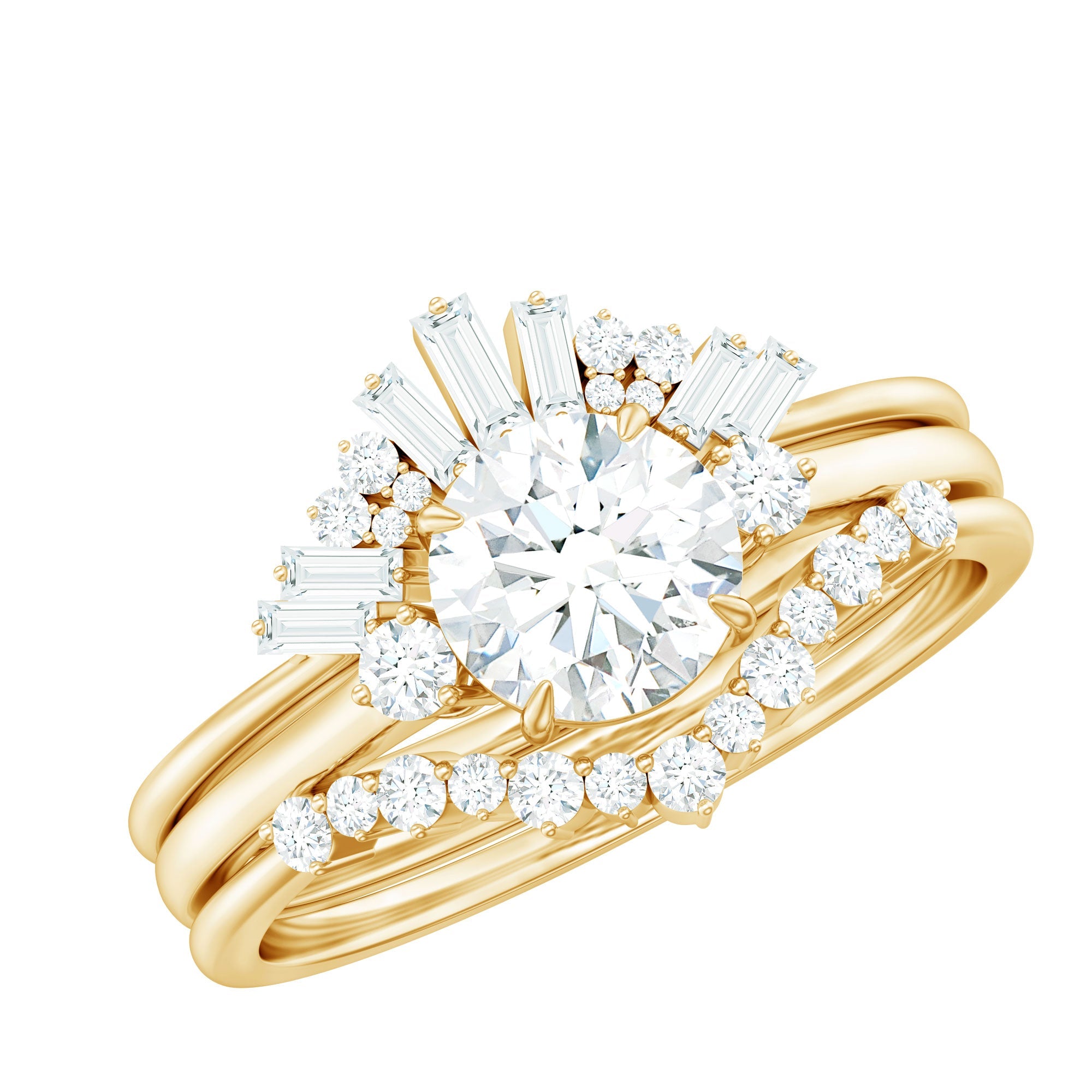0.9 Carat Vintage Inspired Moissanite 3 Piece Wedding Ring Sets | Rings | Wiccan Center