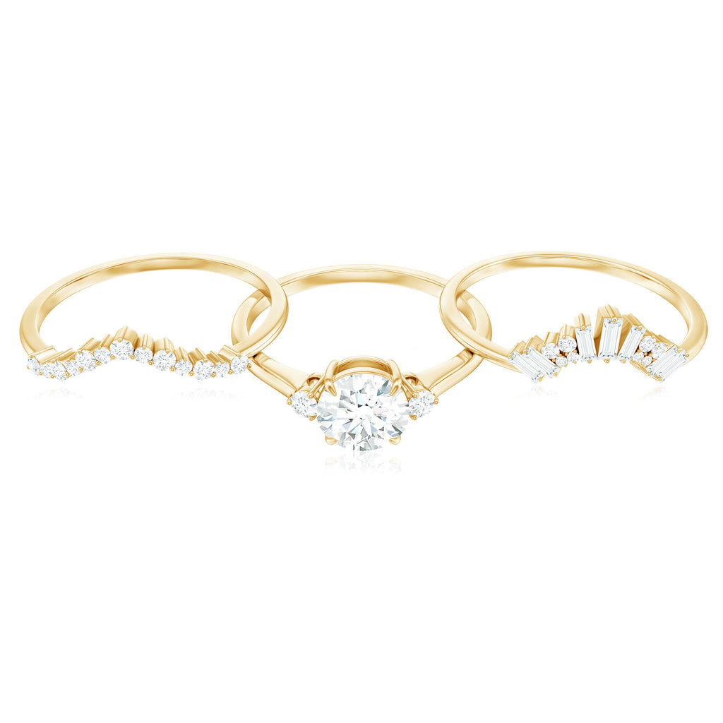 0.9 Carat Vintage Inspired Moissanite 3 Piece Wedding Ring Sets