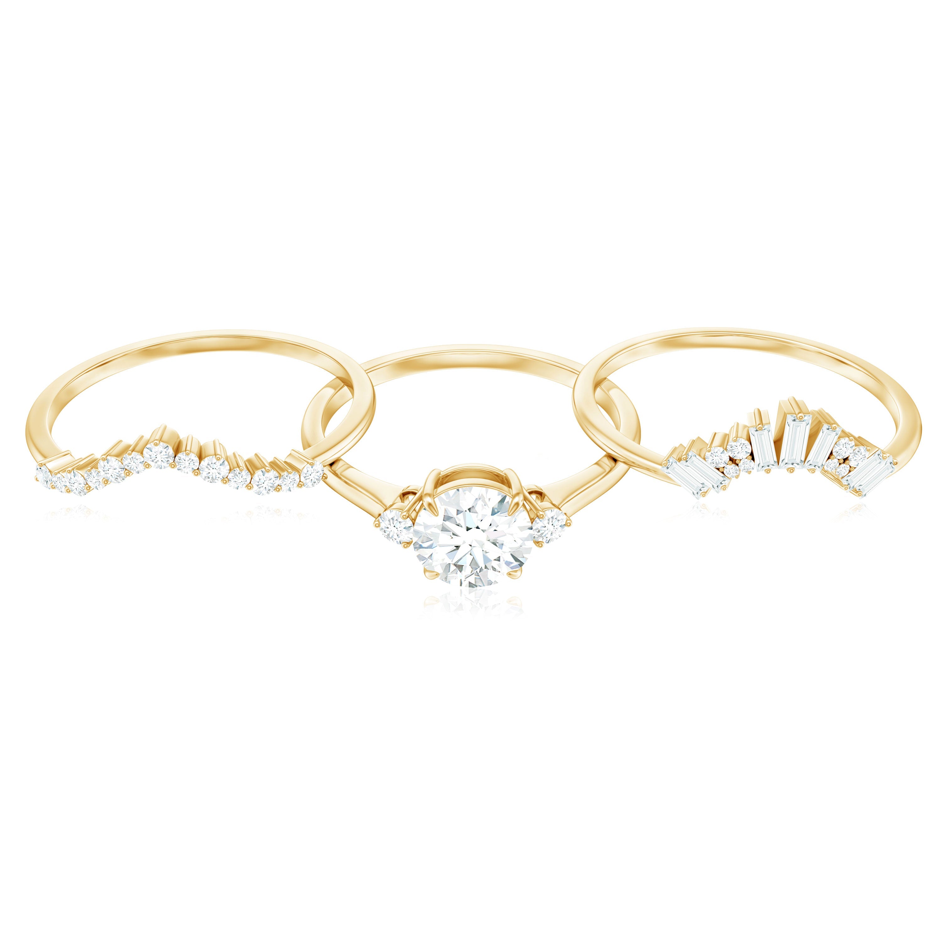 0.9 Carat Vintage Inspired Moissanite 3 Piece Wedding Ring Sets