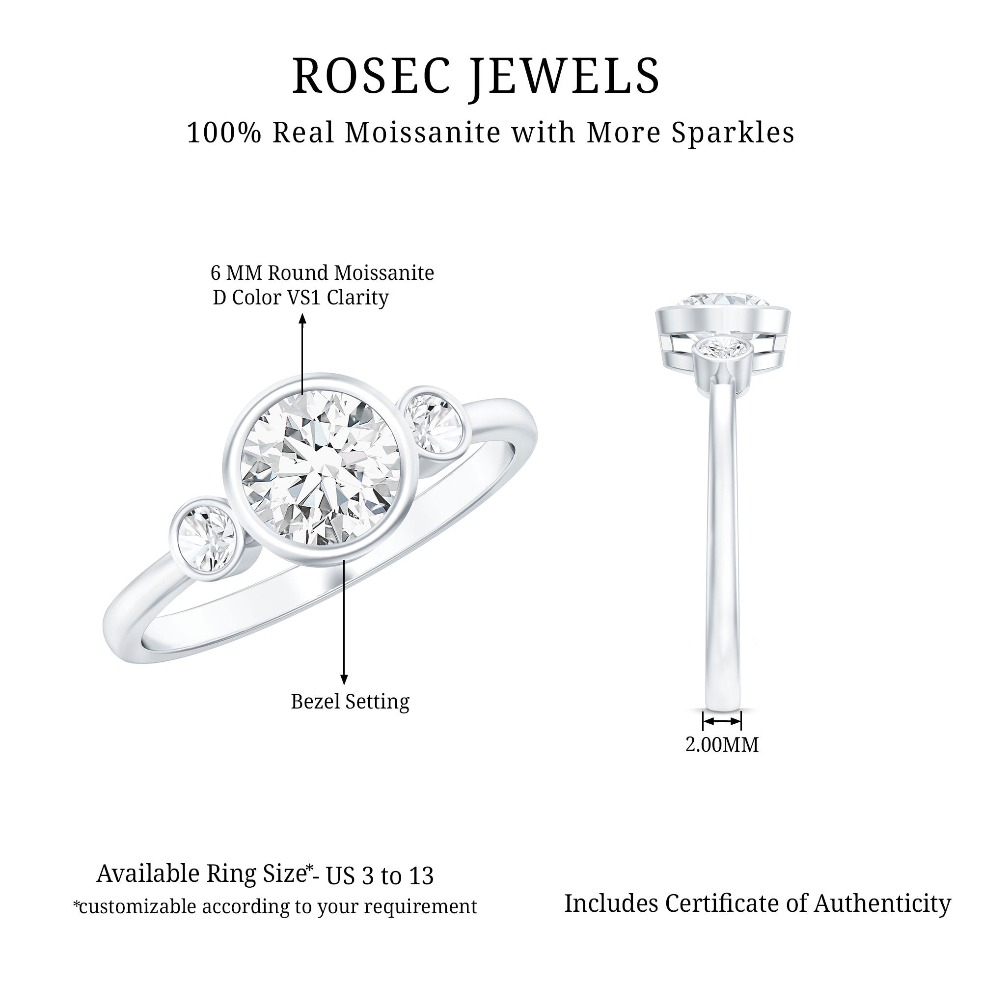 Bezel Set Moissanite Solitaire Engagement Ring