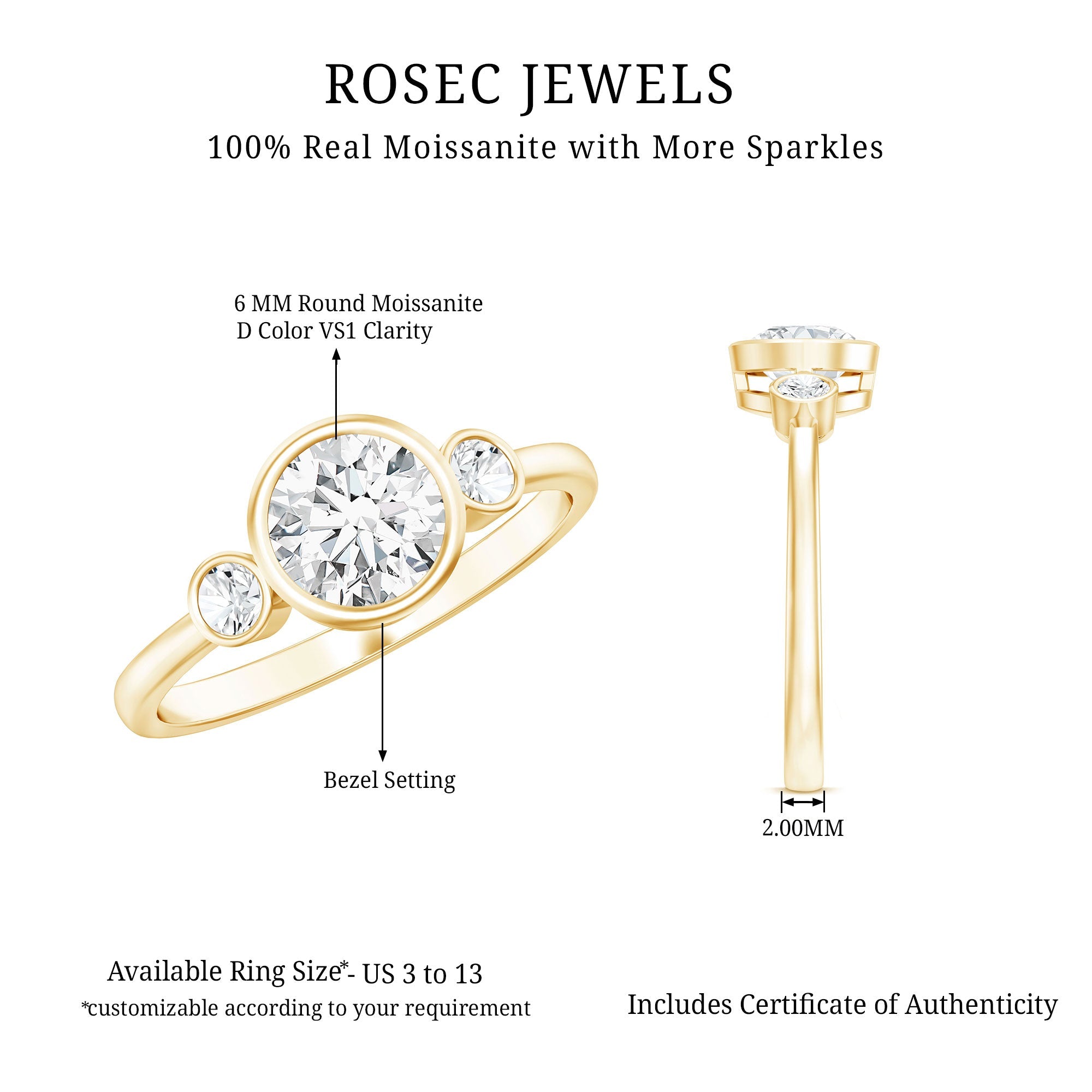 Bezel Set Moissanite Solitaire Engagement Ring
