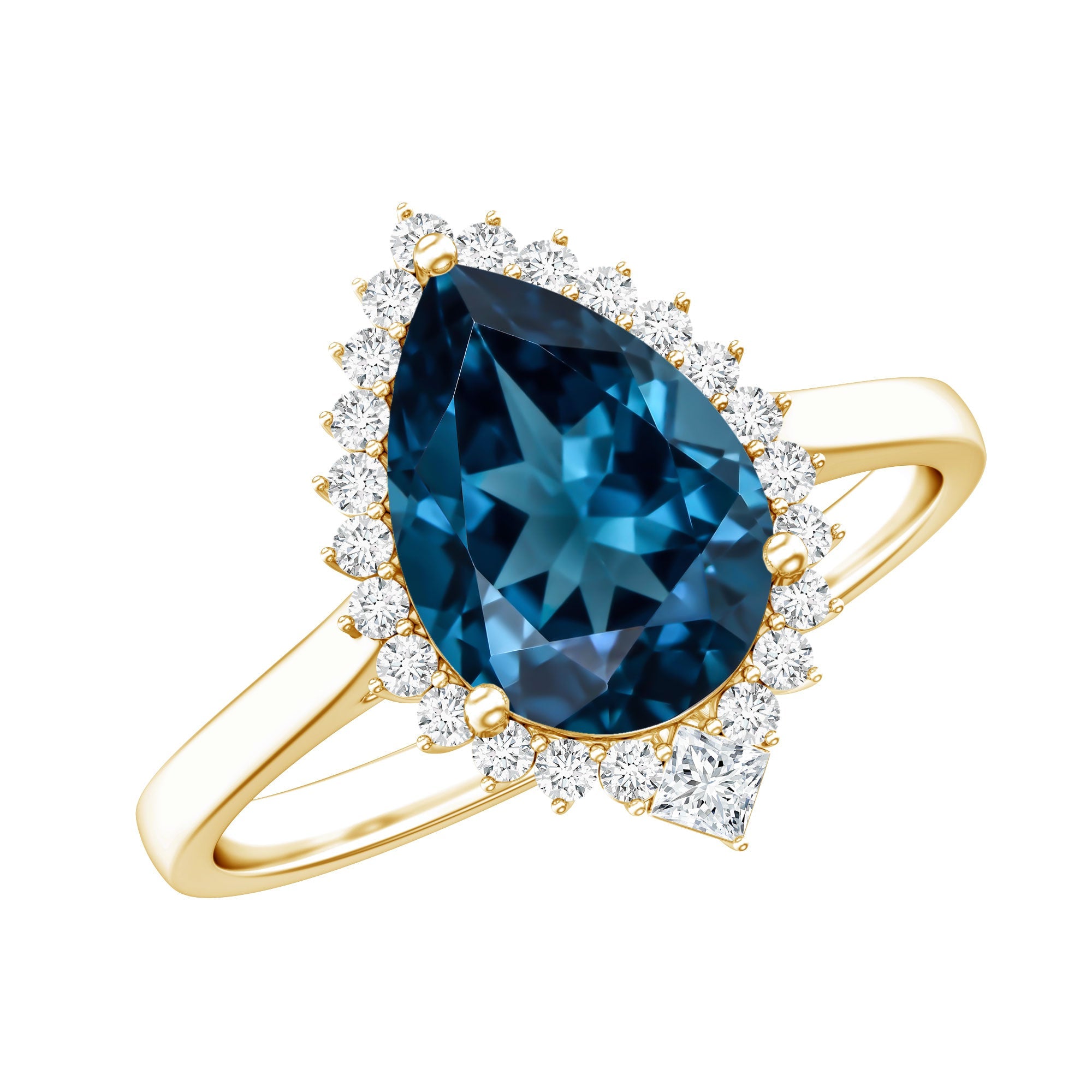 Pear Shaped London Blue Topaz and Diamond Statement Engagement Ring | Rings | Wiccan Center