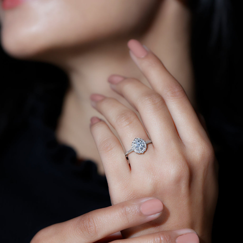 Certified Moissanite Halo Engagement Ring for Women