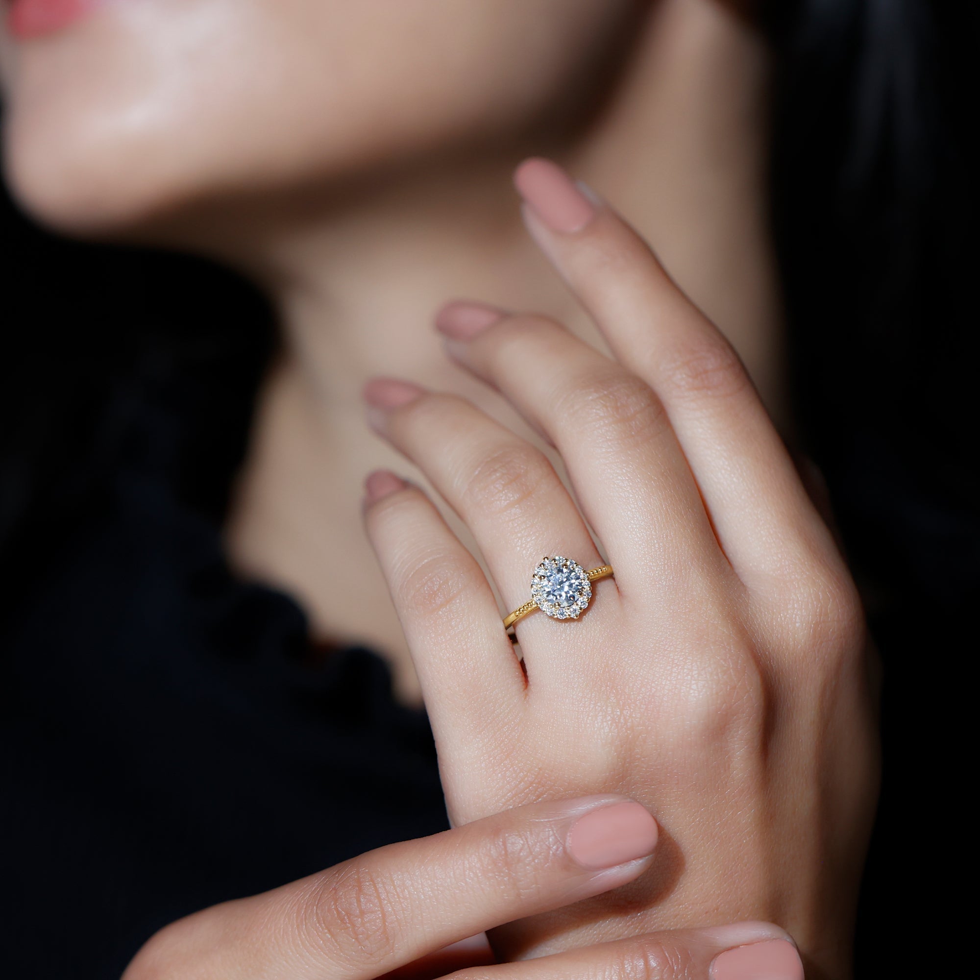 Certified Moissanite Halo Engagement Ring for Women