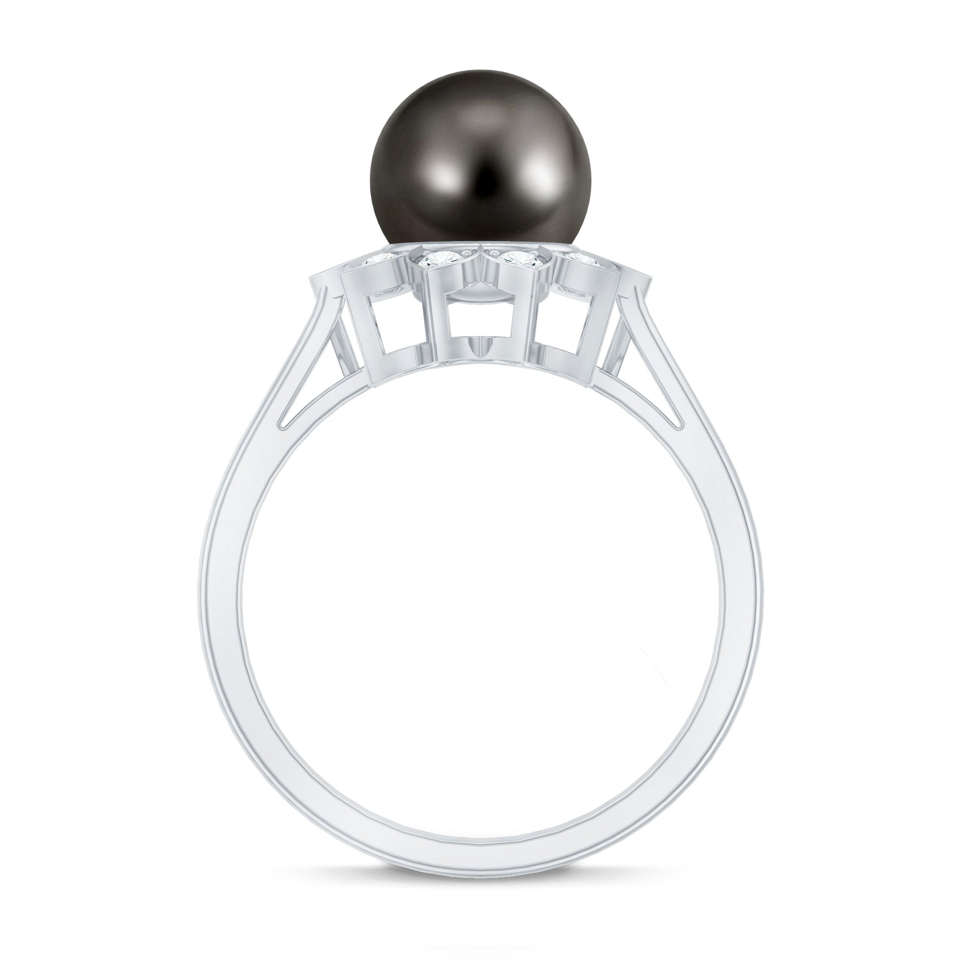 Tahitian Black Pearl Engagement Ring with Diamond Floral Halo