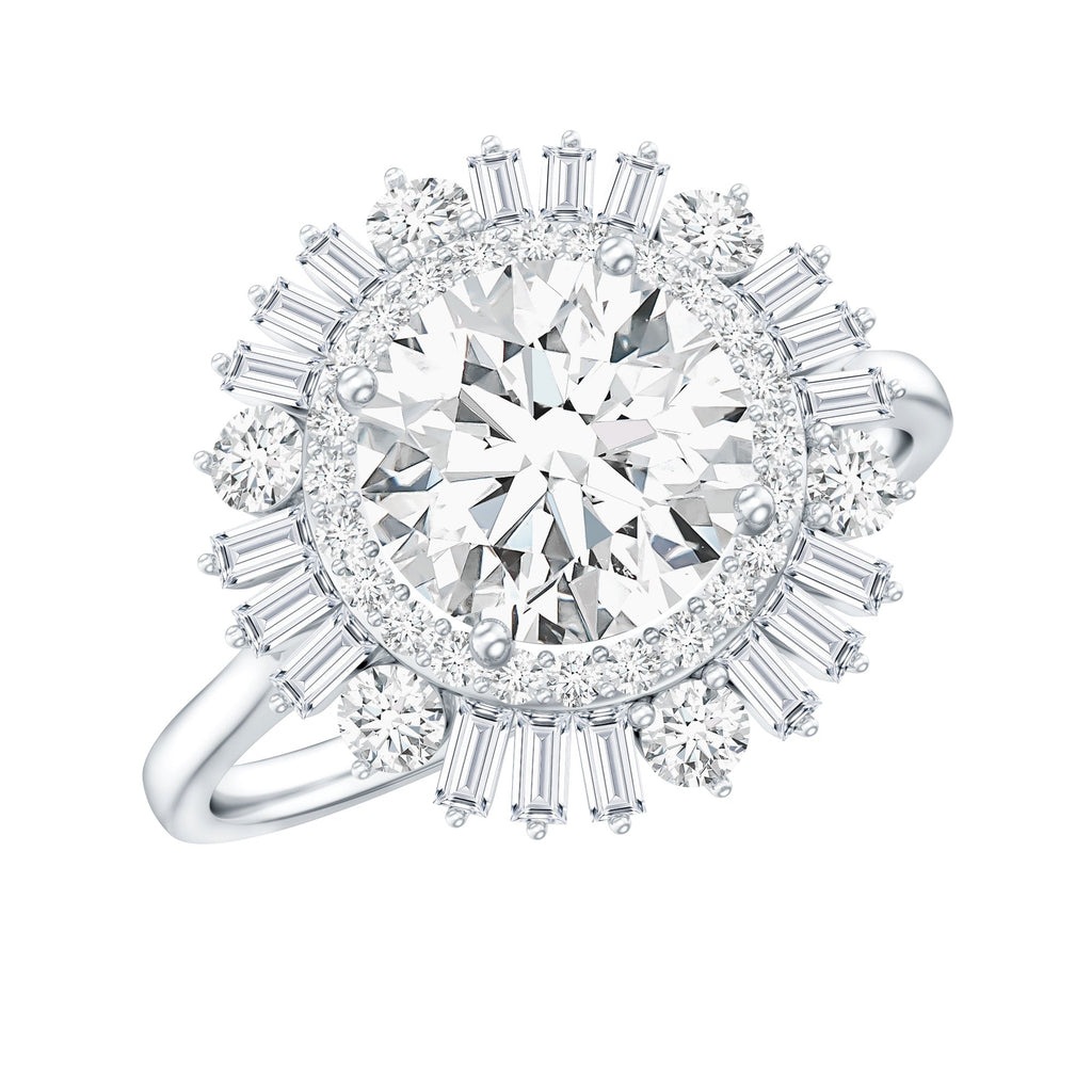 Certified Moissanite Double Halo Engagement Ring for Women