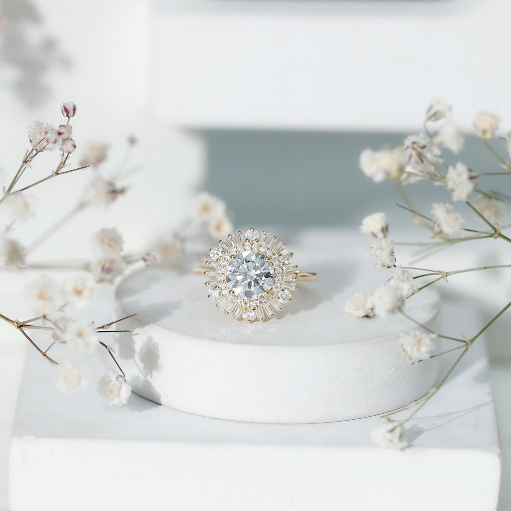 Certified Moissanite Double Halo Engagement Ring for Women