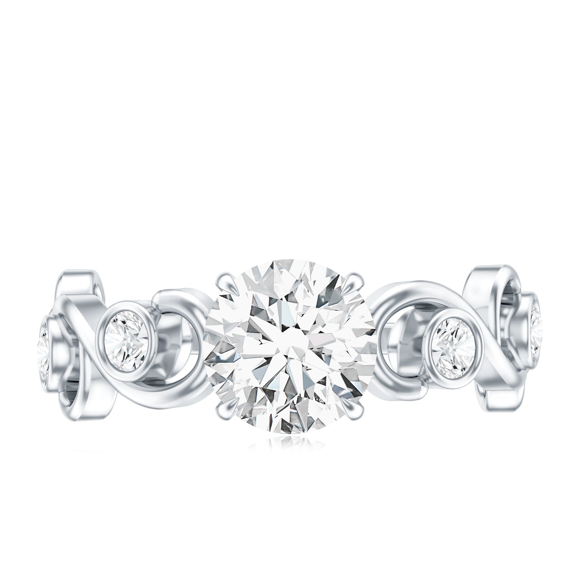 Certified Moissanite Engagement Ring with Ivy Scroll Shank