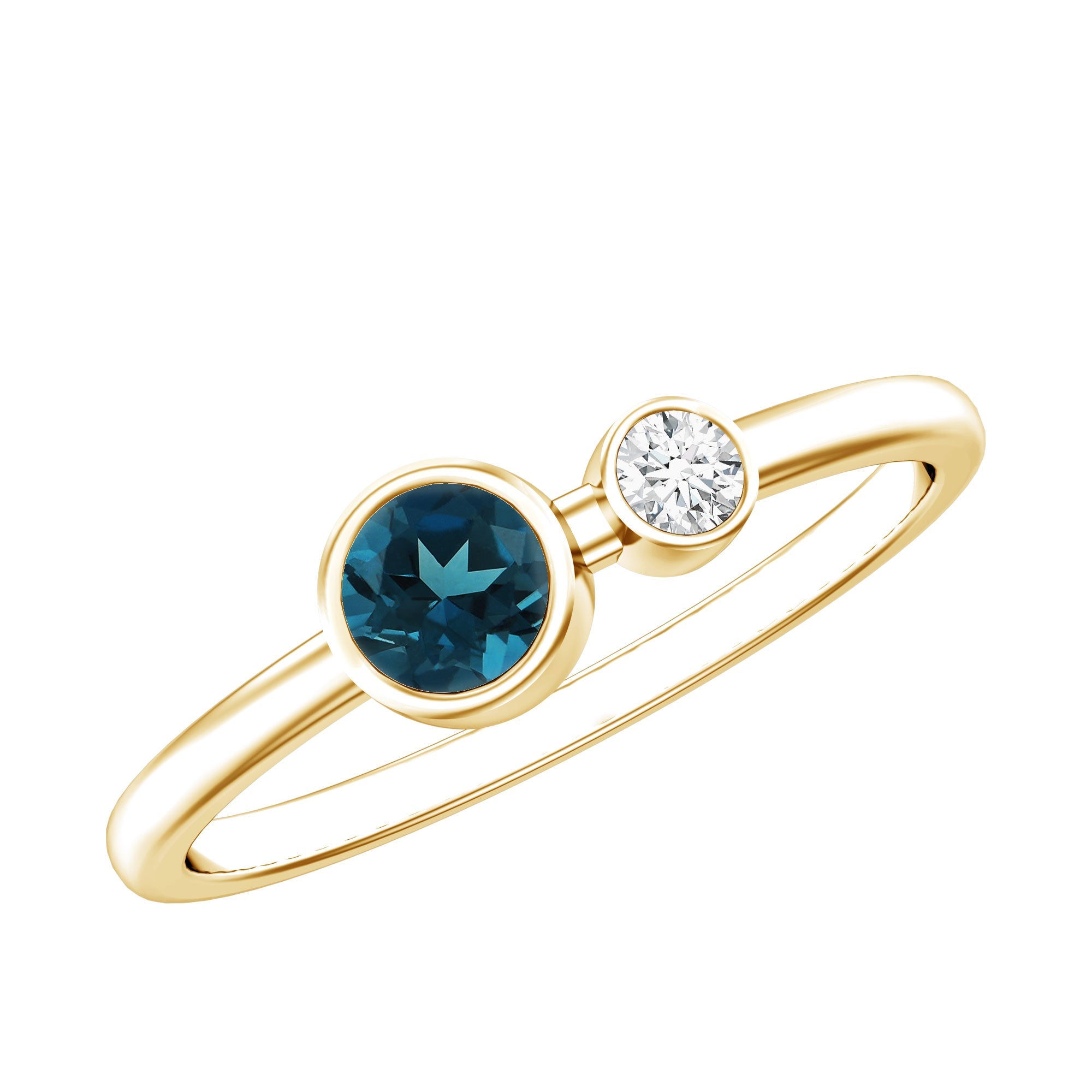 Round London Blue Topaz and Lab Diamond Two Stone Promise Ring For Her | Rings | Wiccan Center