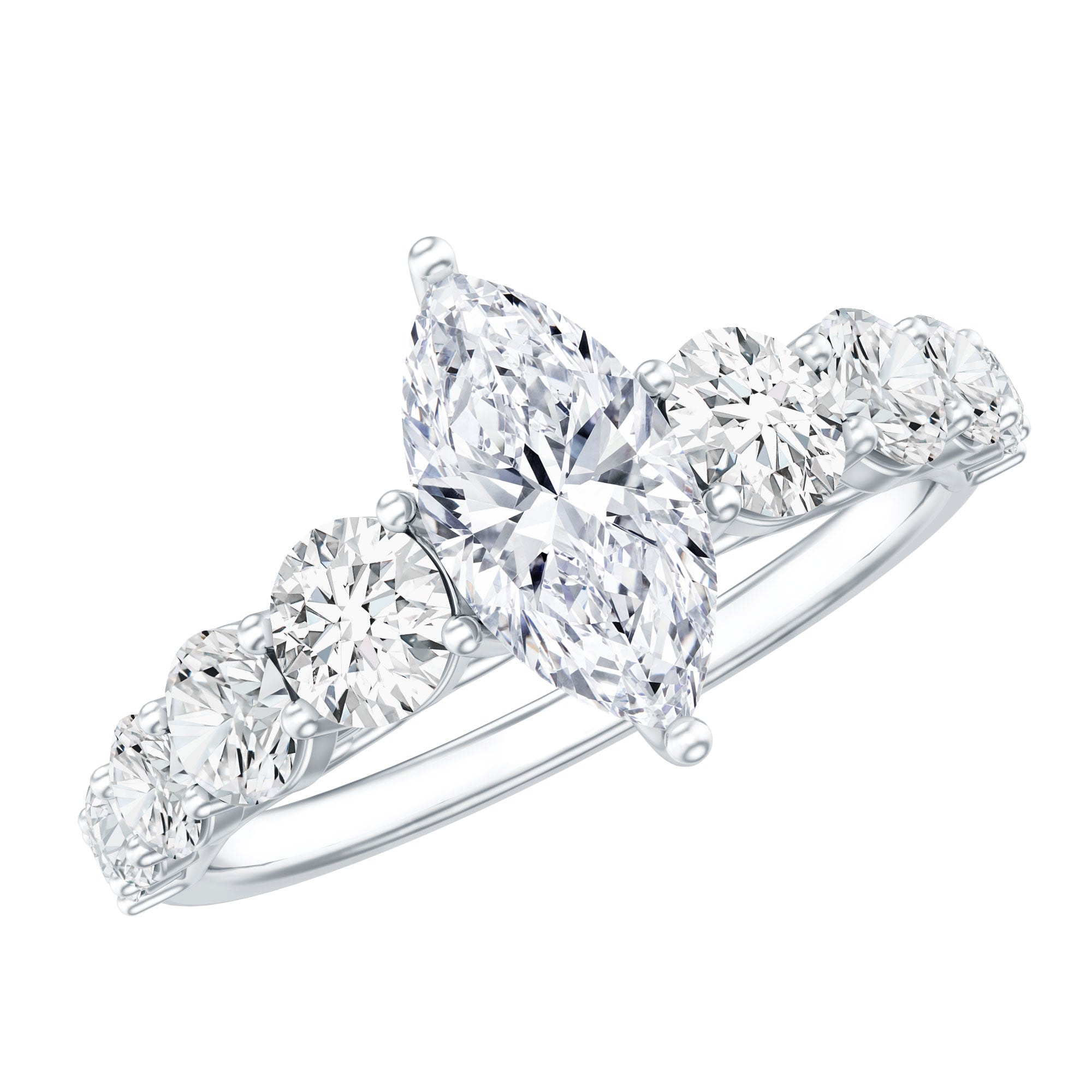 Marquise Cut Moissanite Engagement Ring with Side Stones
