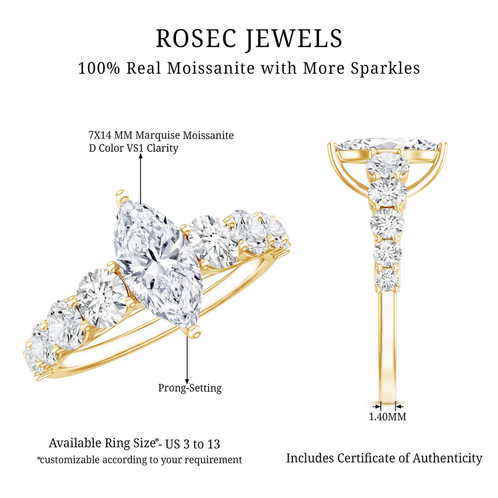 Marquise Cut Moissanite Engagement Ring with Side Stones