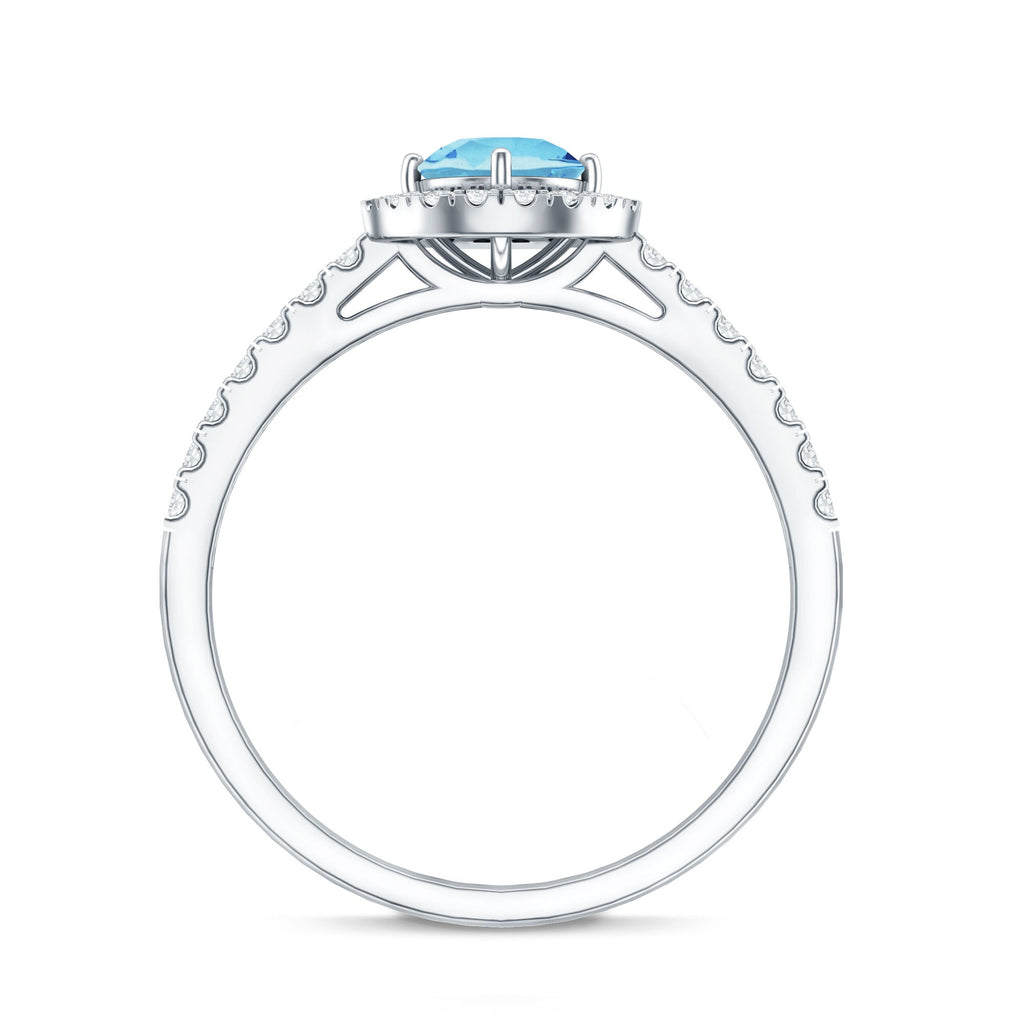 Certified Natural Aquamarine Engagement Ring with Diamond Halo