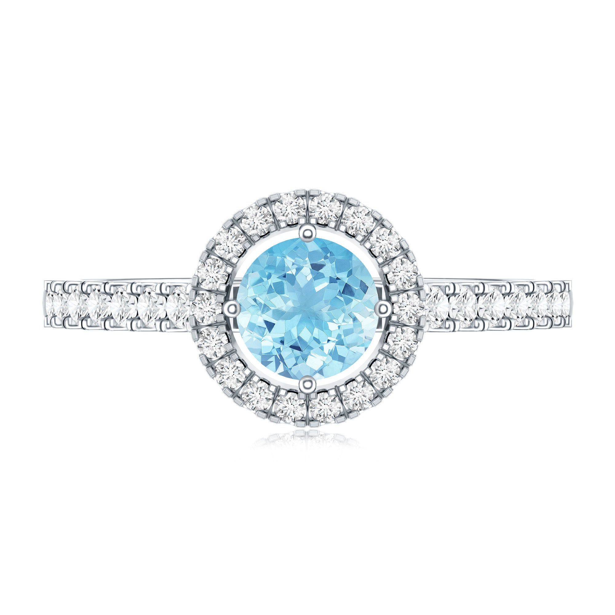 Certified Natural Aquamarine Engagement Ring with Diamond Halo