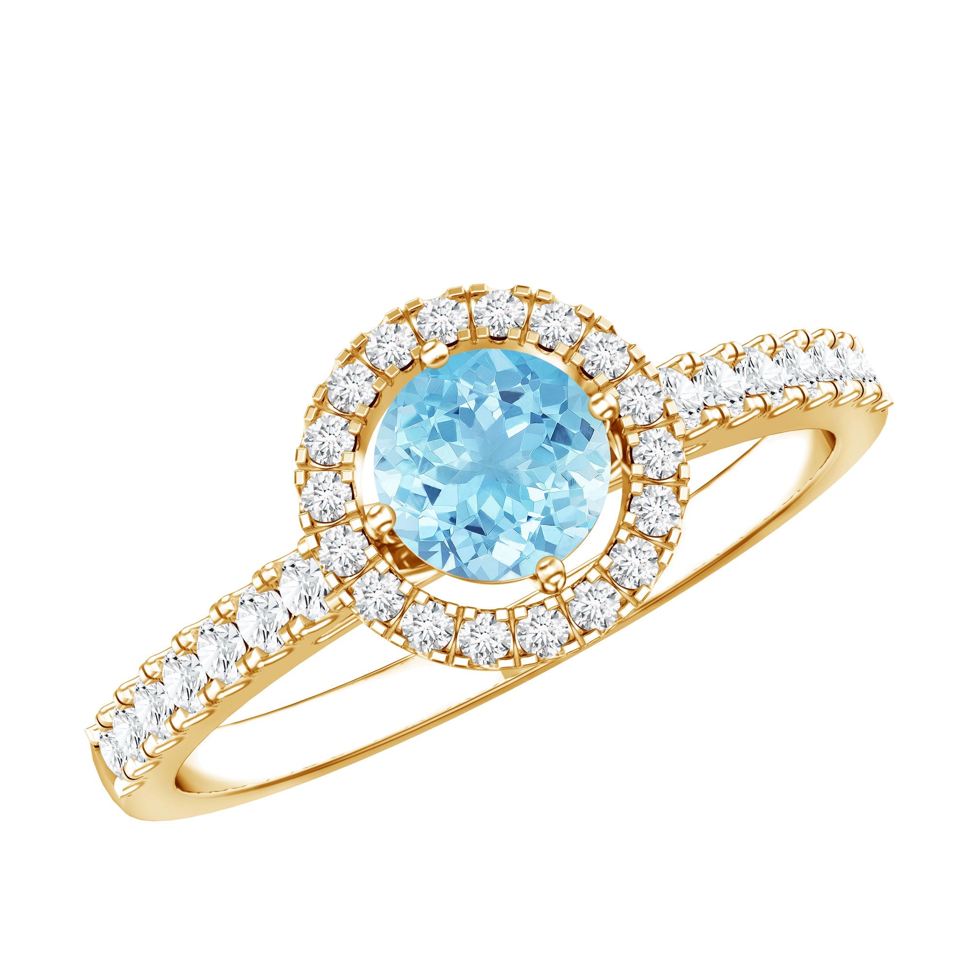 Certified Natural Aquamarine Engagement Ring with Diamond Halo | Rings | Wiccan Center