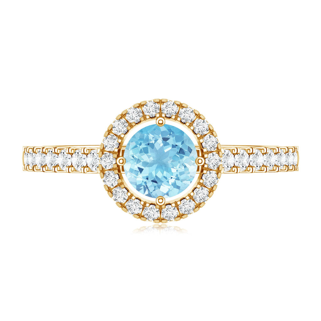 Certified Natural Aquamarine Engagement Ring with Diamond Halo