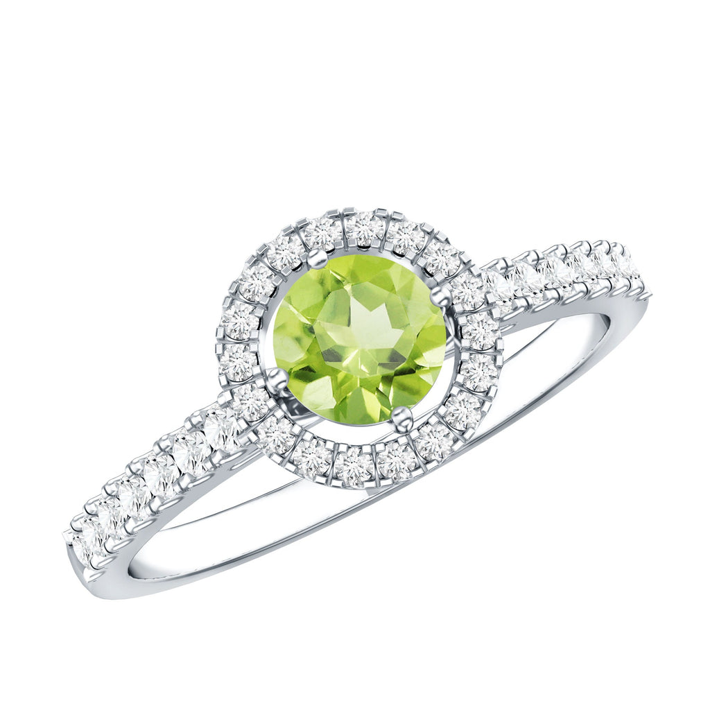 Genuine Half Carat Peridot Engagement Ring with Diamond Halo