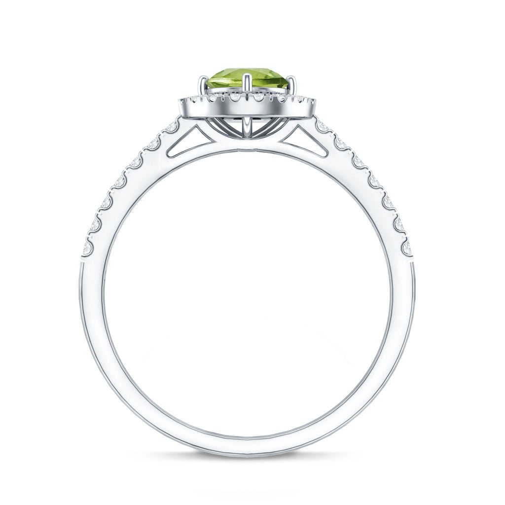 Genuine Half Carat Peridot Engagement Ring with Diamond Halo
