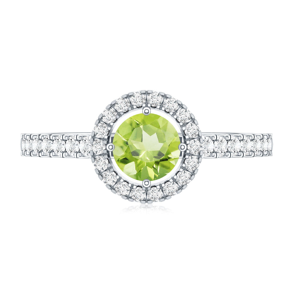 Genuine Half Carat Peridot Engagement Ring with Diamond Halo