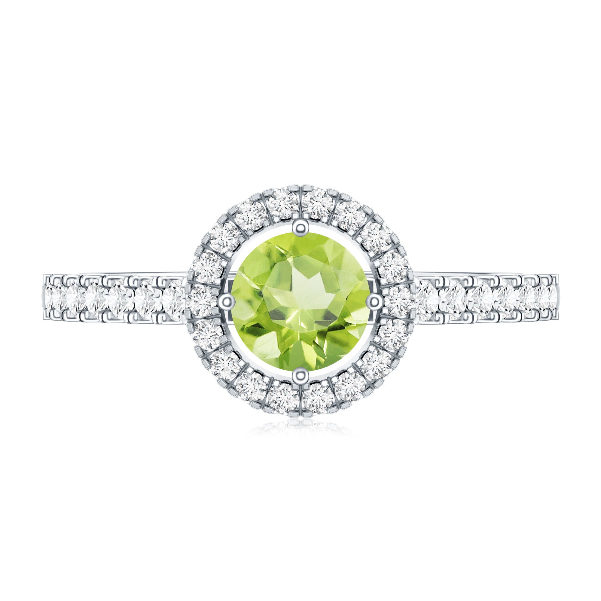 Genuine Half Carat Peridot Engagement Ring with Diamond Halo