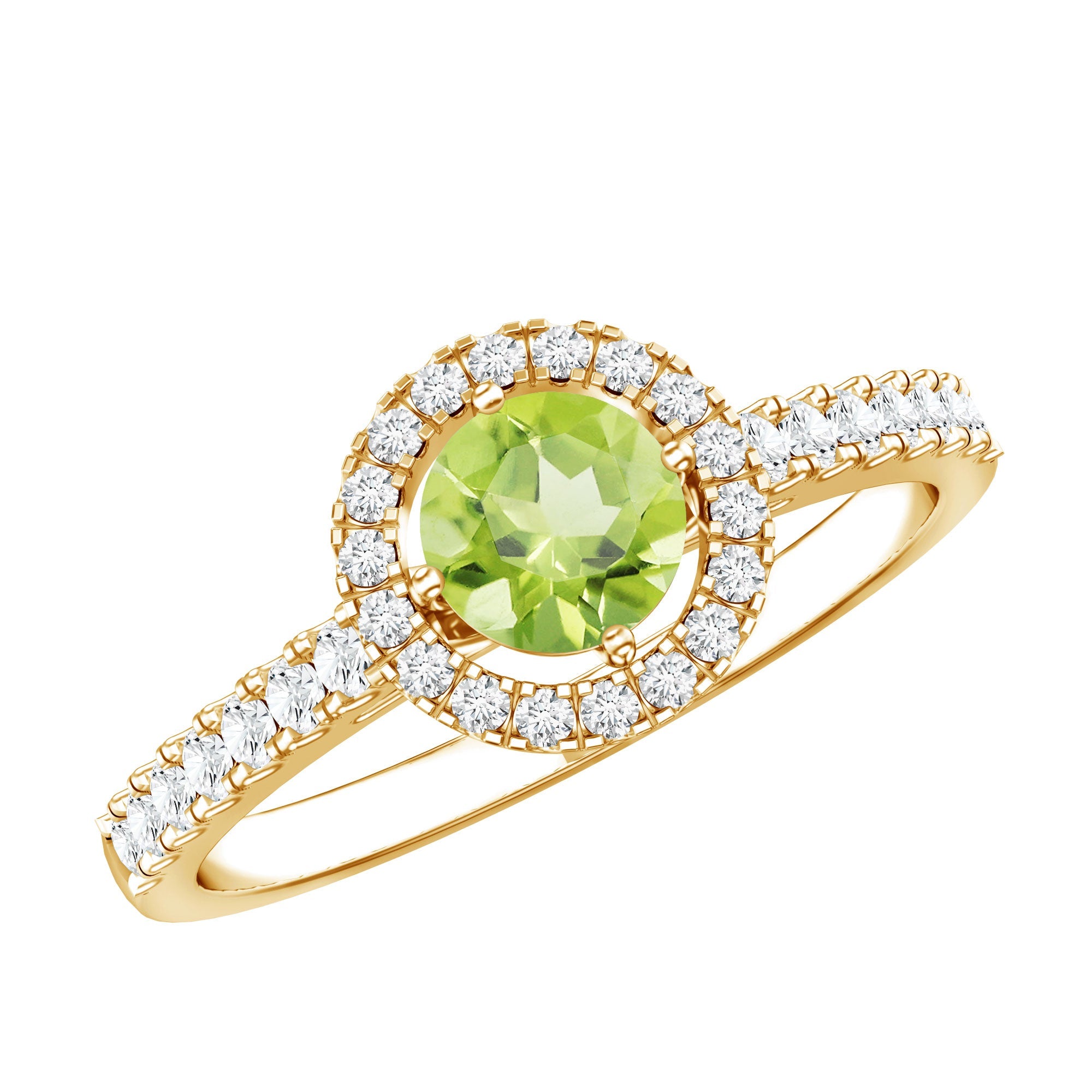 Genuine Half Carat Peridot Engagement Ring with Diamond Halo | Rings | Wiccan Center