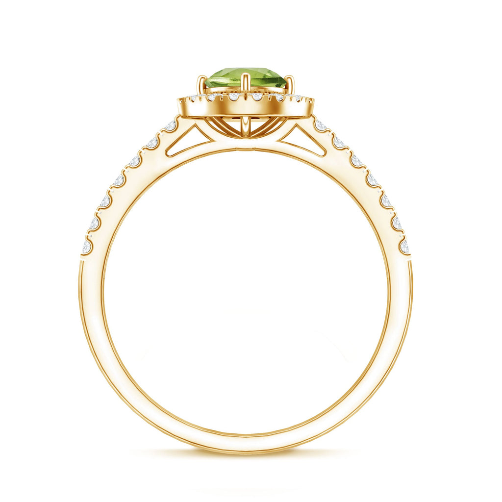 Genuine Half Carat Peridot Engagement Ring with Diamond Halo