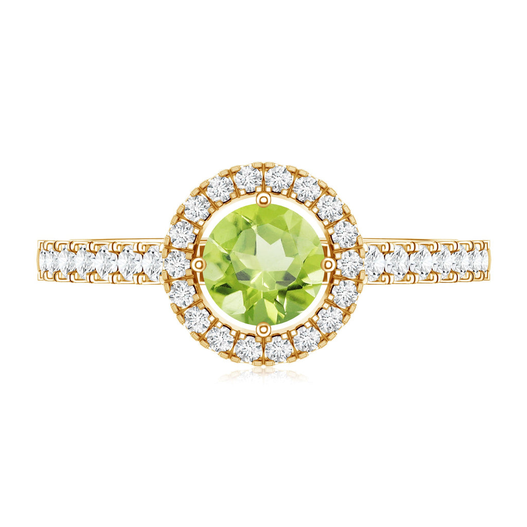 Genuine Half Carat Peridot Engagement Ring with Diamond Halo