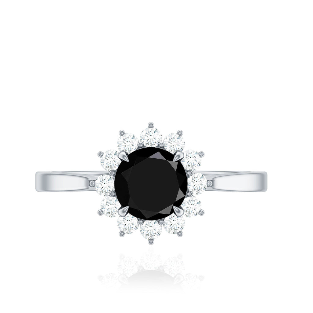 Round Cut Black Onyx and Diamond Engagement Ring For Women