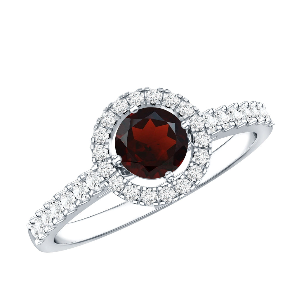Garnet Minimal Engagement Ring with Diamond Halo