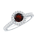 Garnet Minimal Engagement Ring with Diamond Halo