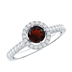 Garnet Minimal Engagement Ring with Diamond Halo | Rings | Wiccan Center