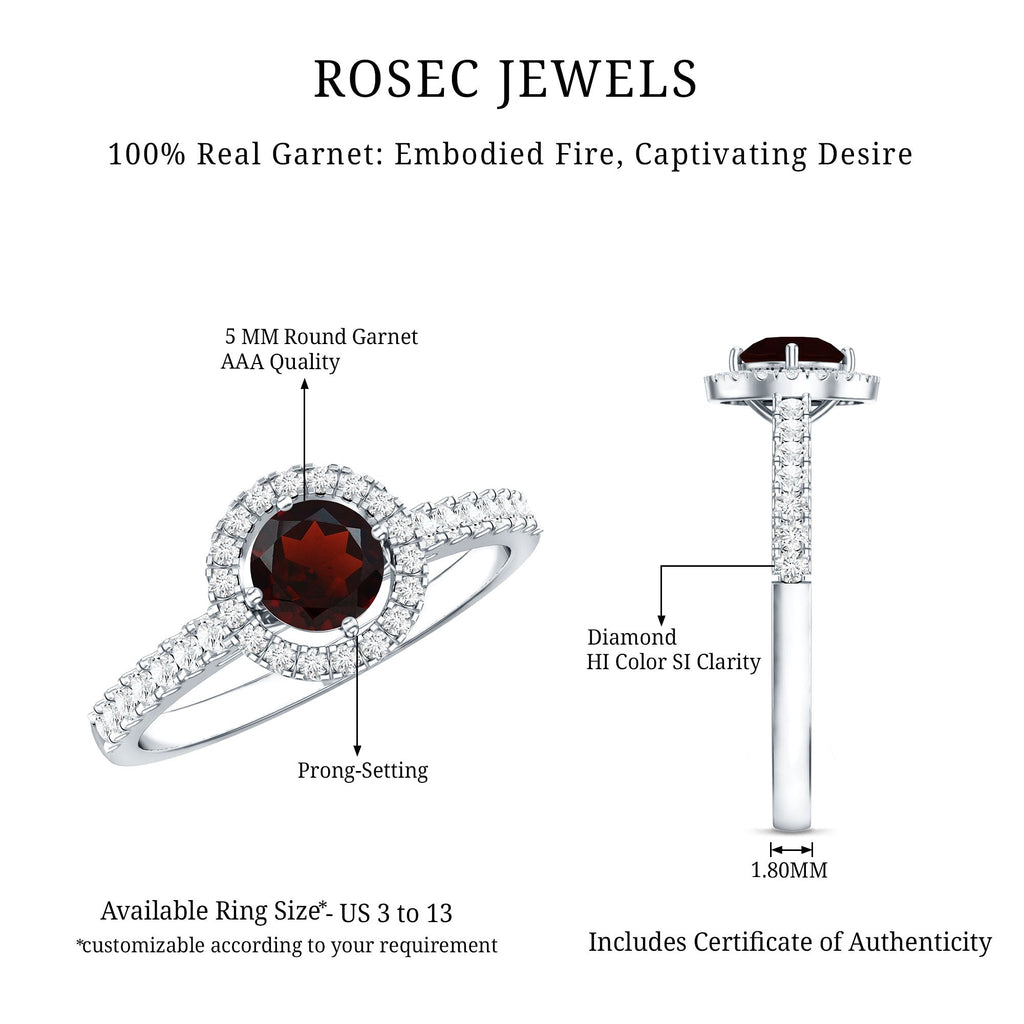 Garnet Minimal Engagement Ring with Diamond Halo