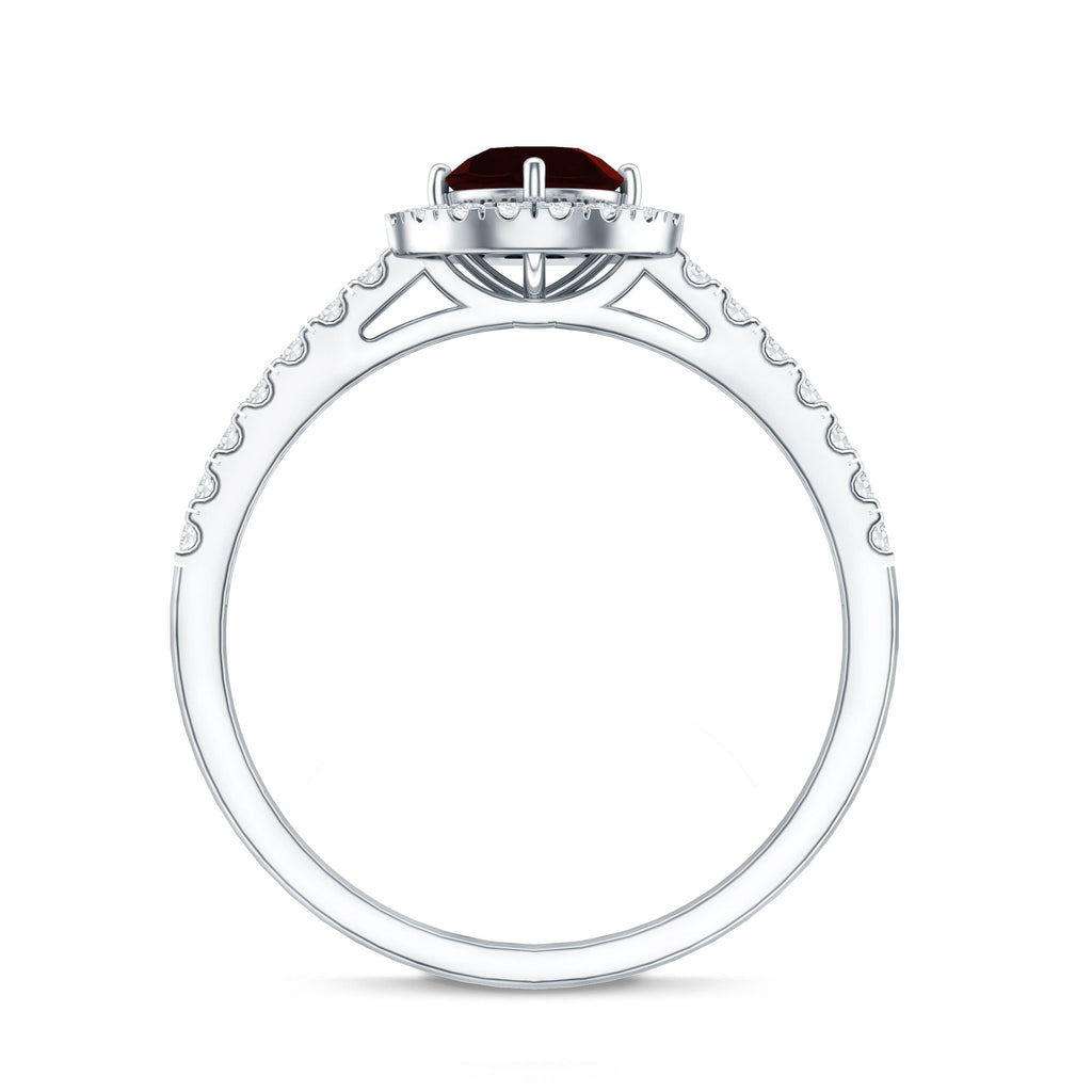 Garnet Minimal Engagement Ring with Diamond Halo