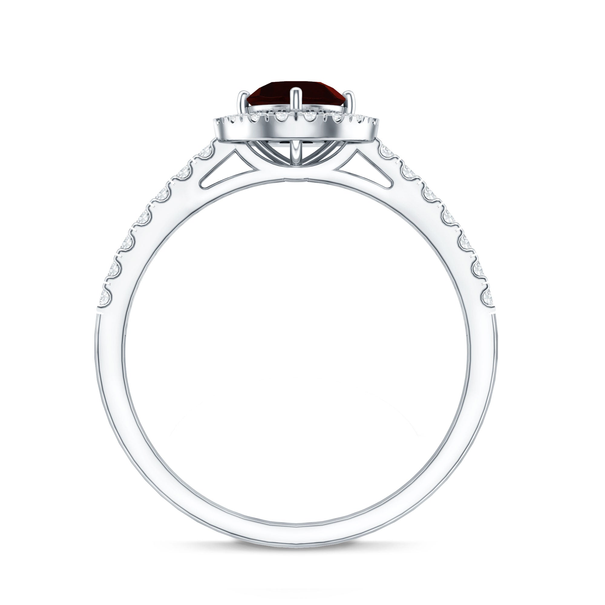 Garnet Minimal Engagement Ring with Diamond Halo