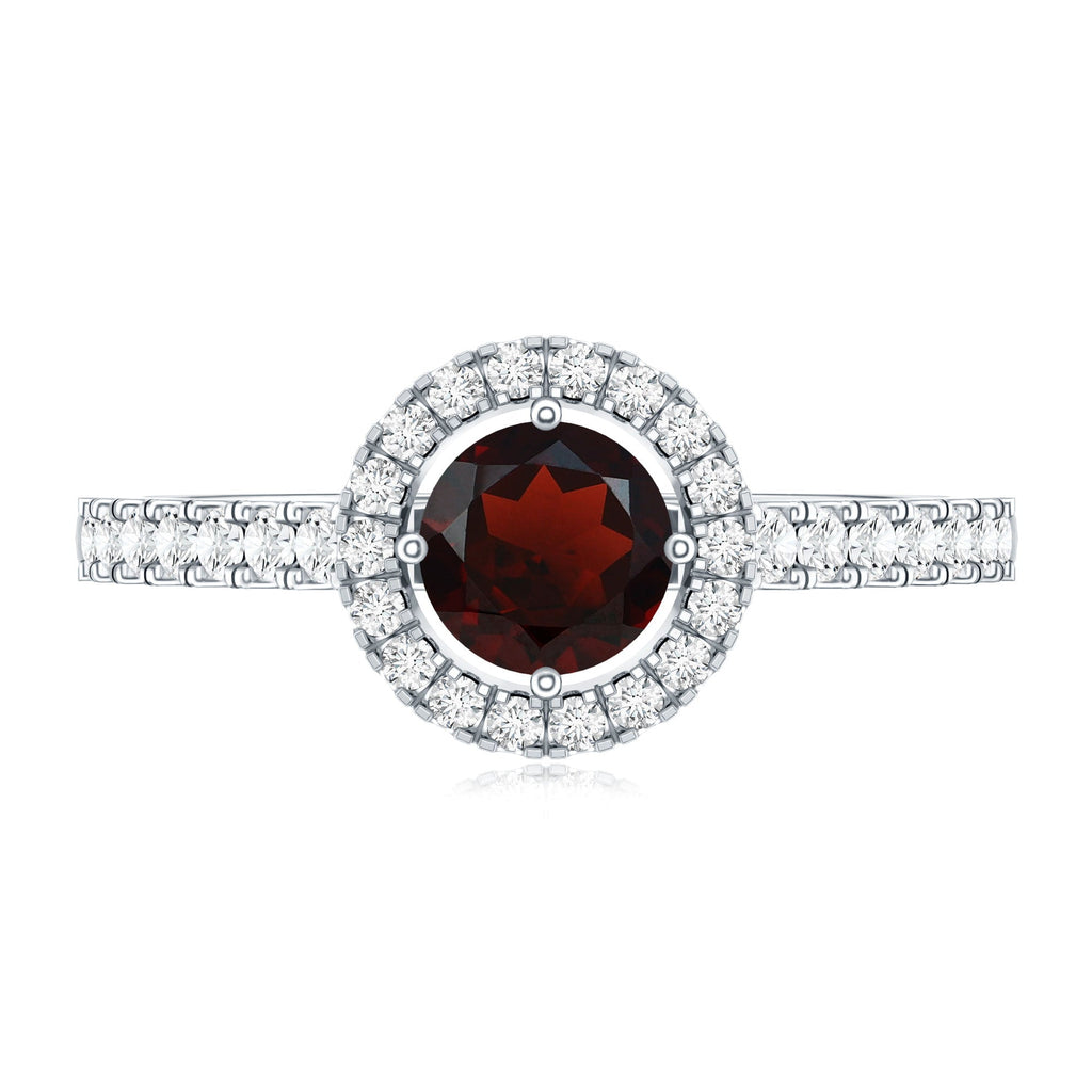 Garnet Minimal Engagement Ring with Diamond Halo