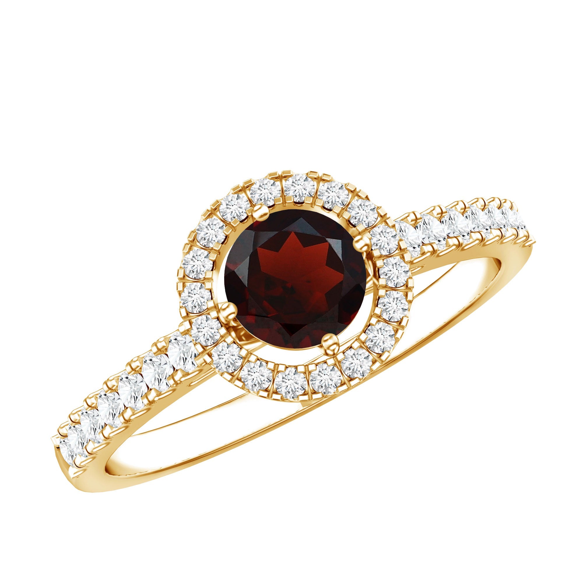 Garnet Minimal Engagement Ring with Diamond Halo | Rings | Wiccan Center