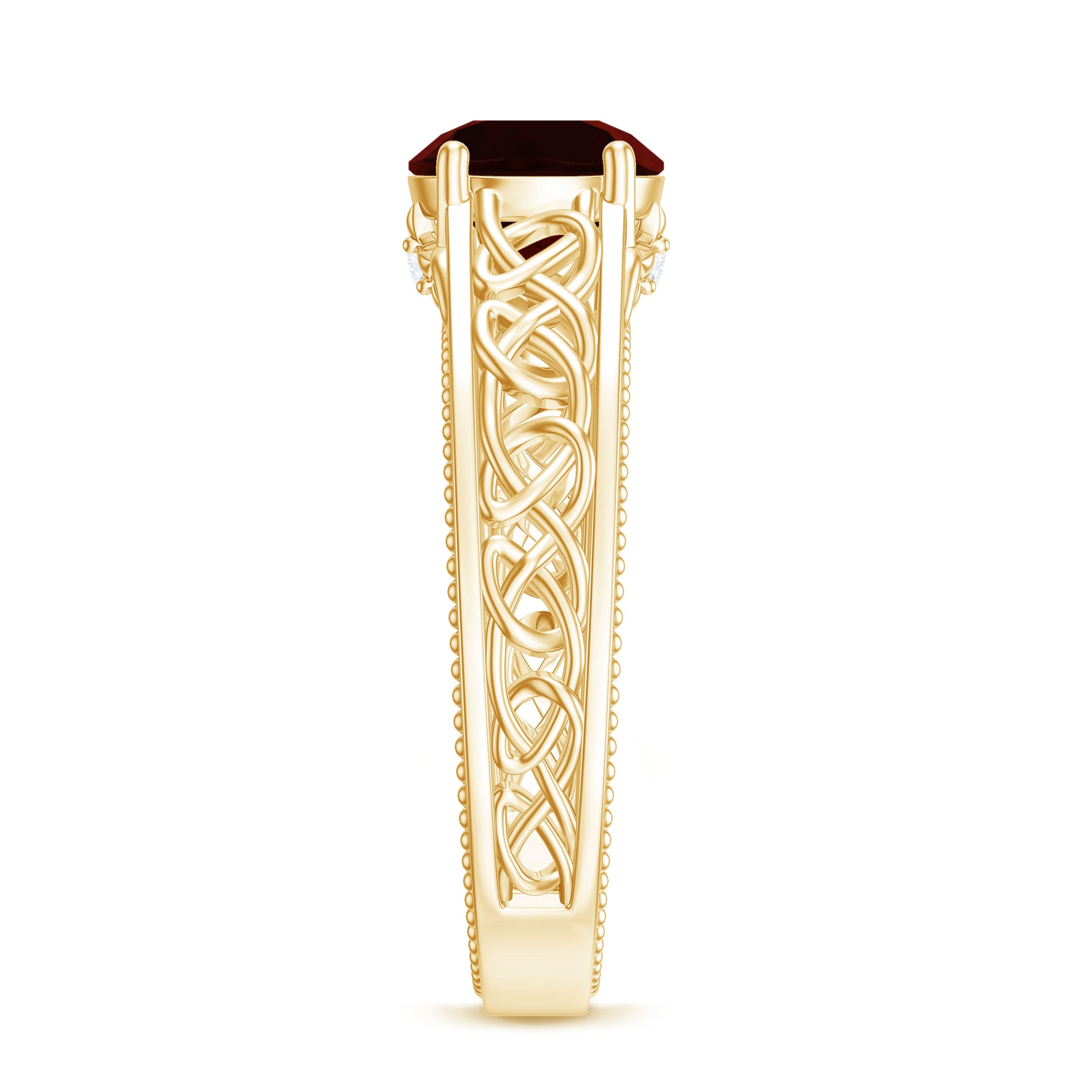 Vintage Style Garnet Diamond Engagement Ring with Celtic Knot