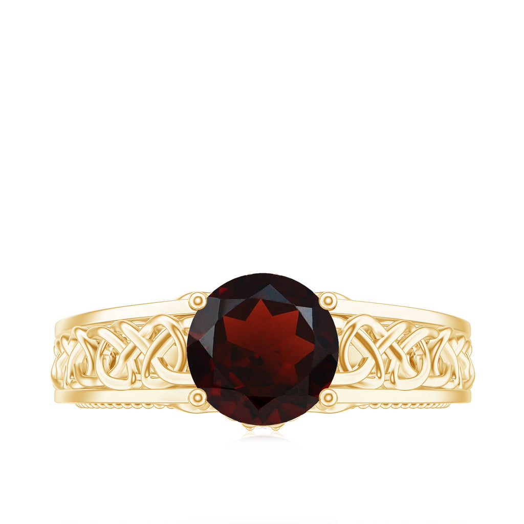 Vintage Style Garnet Diamond Engagement Ring with Celtic Knot