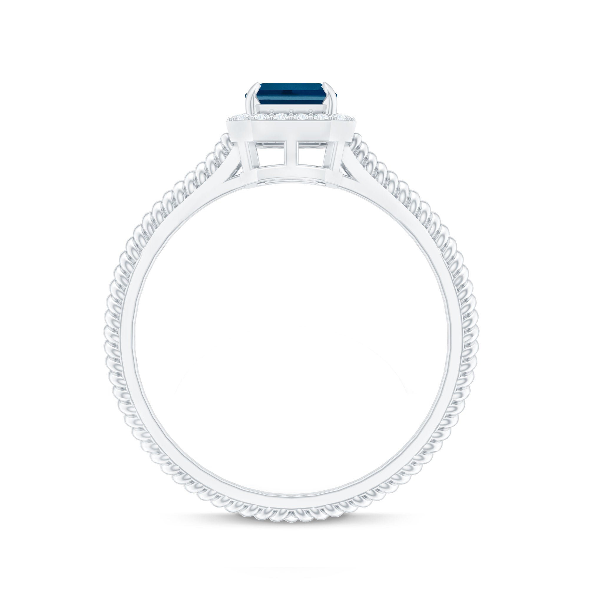 Emerald Cut Blue Topaz Engagement Ring with Diamond Halo