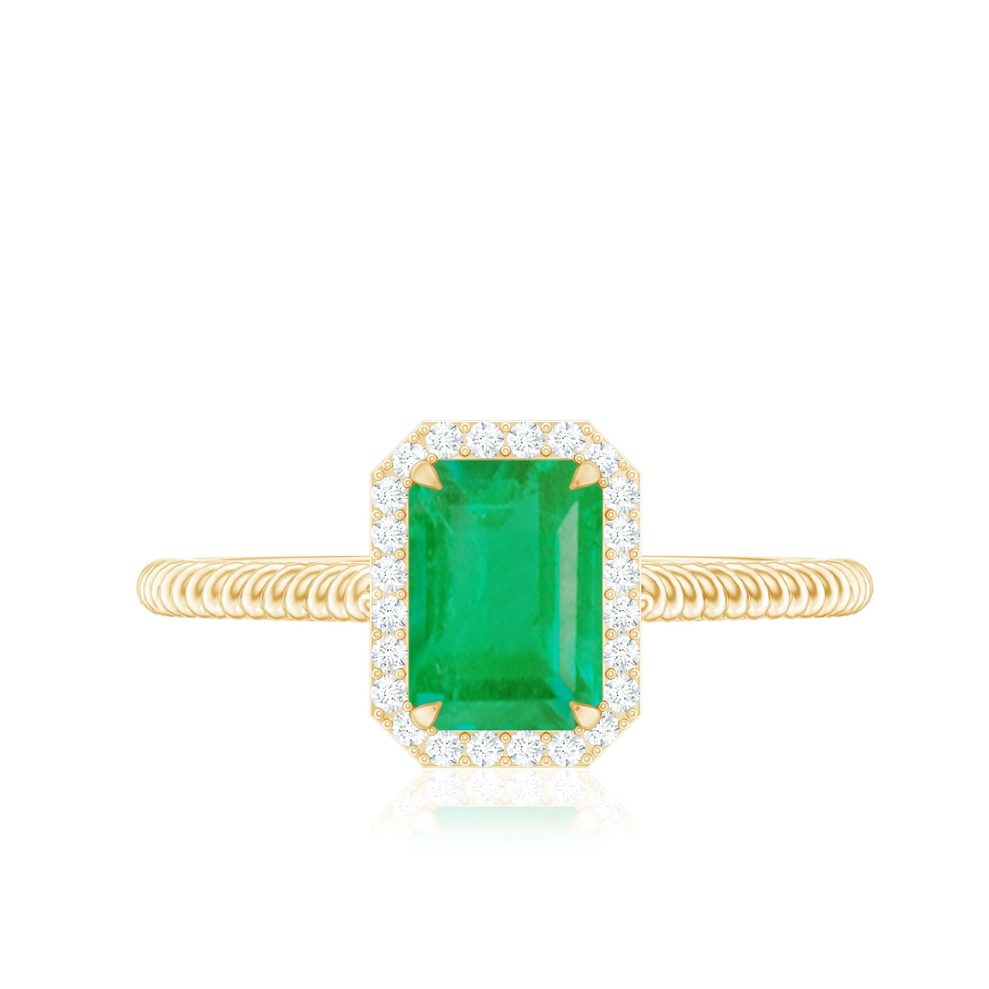 Natural 1.2 Carat Emerald Engagement Ring with Diamond Halo