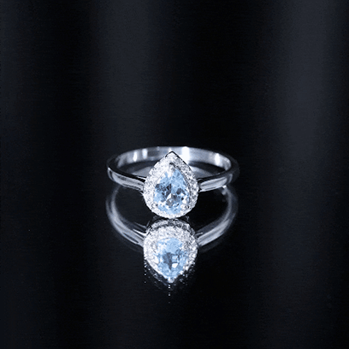 1 Carat Pear Cut Aquamarine Engagement Ring with Diamond Halo | Rings | Wiccan Center